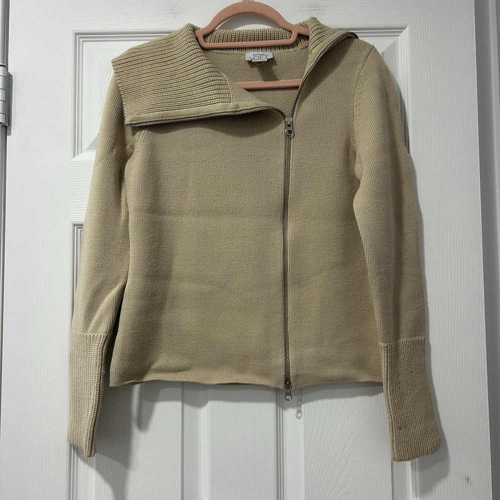 Ann Taylor Loft Merino Wool Cashmere Blend Zip Sweater Womens Neutral Knit Small